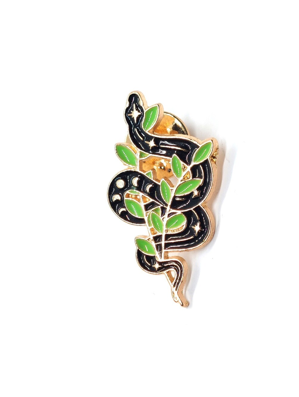 Black Snake Vine Pin Green Leaf Gold Tone Celestial Night Garden Brooch
